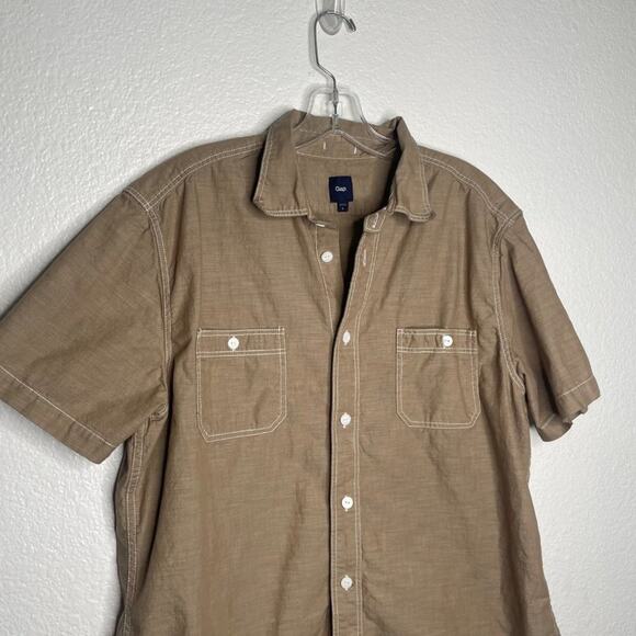 GAP Mens Shirt Size L Light Brown Short Sleeve Collared Button Down Unlined - Picture 8 of 15
